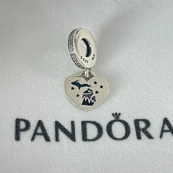 MAJESTIC MICHIGAN SILVER PANDORA HEART DANGLE CHARM - Picture 1 of 4